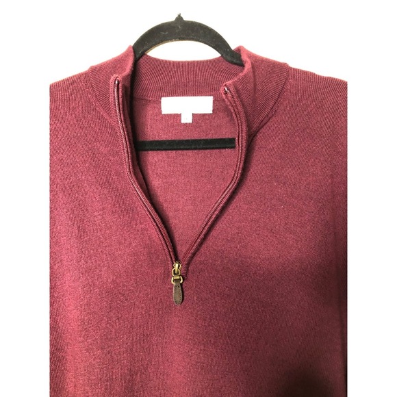 Turnbury Mens XL Extra Fine Merino Wool 1/4 Zip Pullover Sweater Burgundy - Picture 7 of 13